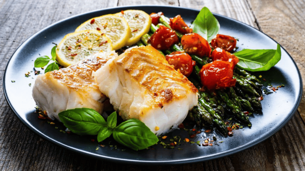 Peixe preparado com salada para a memória