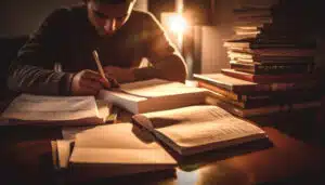 homem estudando com livros sobre a mesa