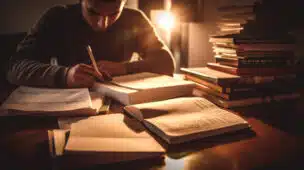 homem estudando com livros sobre a mesa