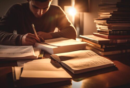 homem estudando com livros sobre a mesa