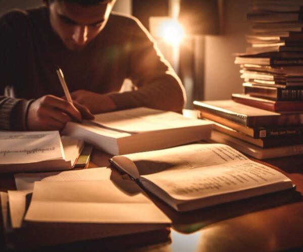 homem estudando com livros sobre a mesa